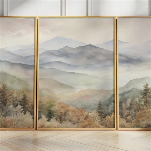 Set of 3 Piece Wall Art Prints Mountain Autumn Forest Watercolor Landscape Wall Decor Print Abstract Nature Nursery Wall Set Modern Decor - Etsy