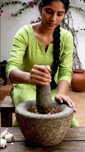 🌶️🧄 Traditional Grinding Spices | ASMR Village Life | Stone Mortar & Pestle Sounds 🎥