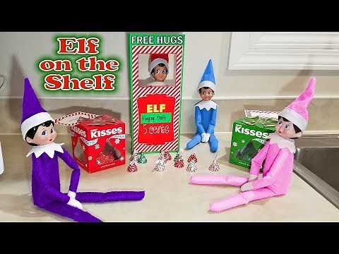 Purple & Pink Elf on the Shelf - Kissing Booth & Free Hugs with Blue and Red Elves! Day 24
