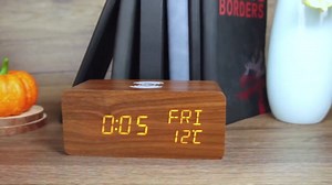 Digital Wooden LED Alarm Clock with Wireless Charging,Three Levels Brightness,Weekday/Weekend Mode, Snooze,Wood LED Clocks for Bedroom, Bedside, Desk(Brown)