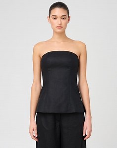Linen Blend Strapless Blouse in Black | Glassons