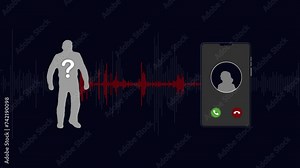 Green accept button and red color call ending button animation with voice spectrum. Concept on voice phishing crime.
