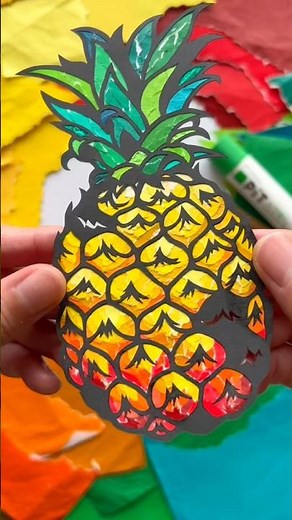 I made this by tearing origami paper 🍍🧡 #TearArt #art #PaperCutting #pineapple #origami
