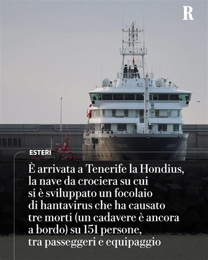 La nave da crociera Hondius è arrivata a Tenerife