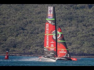 Emirates Team New Zealand's AC75 training in Auckland