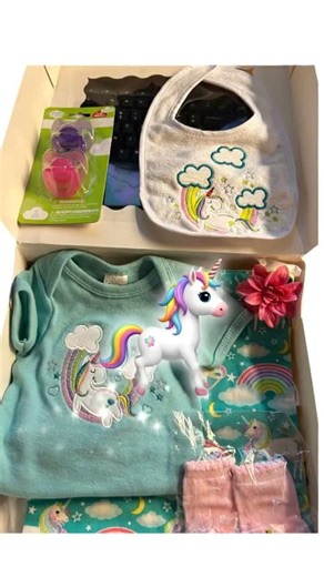 🌈 Adorable Unicorn Baby Gift Ensemble | Embroidered Onesie, Bib & Baby Shower Gift Box 🦄💝