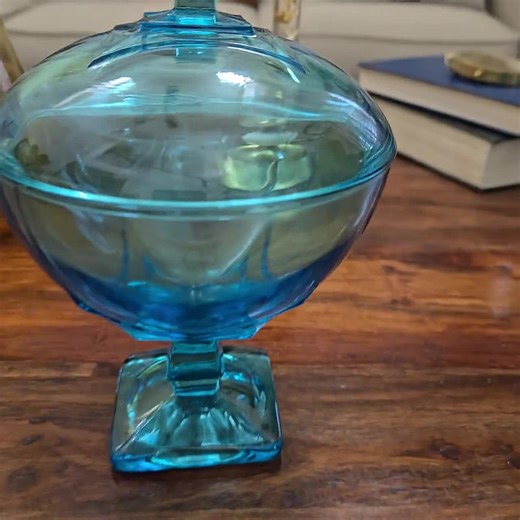 Vintage Blue Glass Candy Dish: Hazel Atlas Mid-century Compote - Etsy
