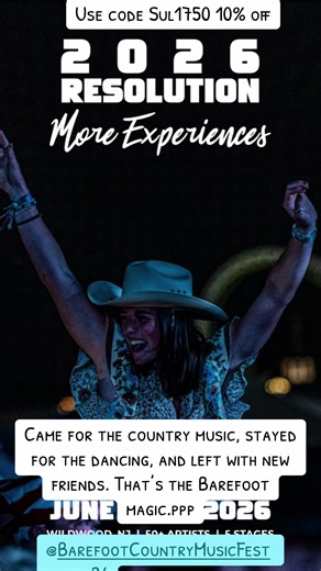 Came for the country music, stayed for the dancing, and left with new friends. That’s the Barefoot magic. Use Cide Sul1750 01% off. #CapCut #bcmf26 @Barefoot Country Music Fest #wildwoodnj #countryfestival #meetnewfriends