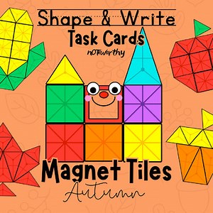 Autumn Magnetic Tile Task Cards: Build, Trace, and Write Fall-Themed Words OT