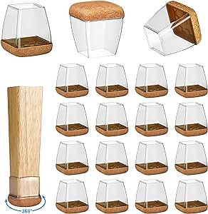 16 Pack Chair Leg Floor Protectors for Hardwood Floors, Round Rubber Furniture Sliders, 360°Felt Pad Bottom Wrapped Thickening Silicone Furniture Legs Caps Covers(Square,Clear-M)