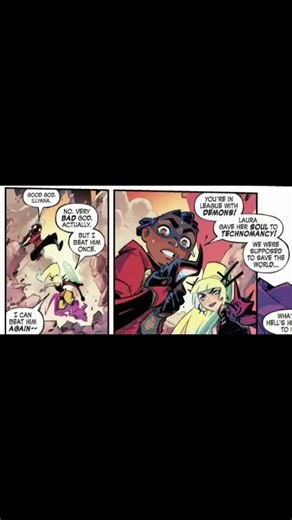 Legion (Magik) riding her Yokai (Lockheed) into battle in Marvel Mangaverse : Web of Blood 1.