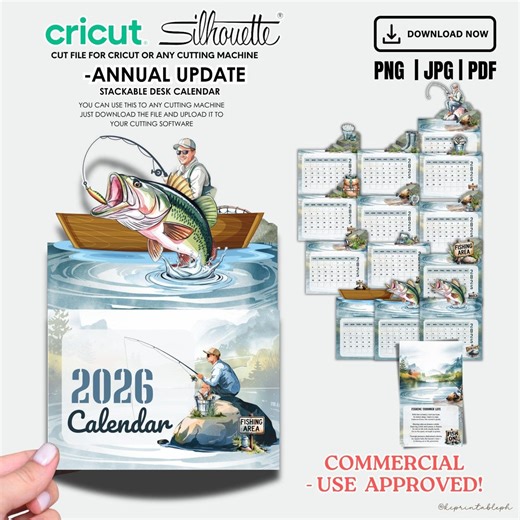 2026 Watercolor Fishing Calendar Template | Cricut & Silhouette (digital Download) - Etsy