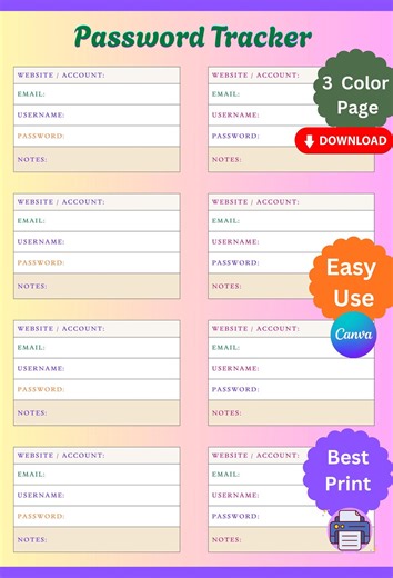 Printable Password Tracker: A4/A5 Sizes - Etsy