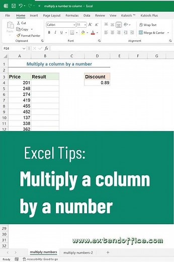 Multiply a column by a number in Excel