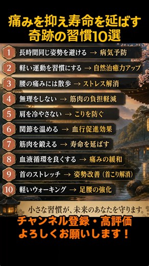 痛みを抑え、寿命を延ばす奇跡の習慣10選 #健康習慣 #長生き #アンチエイジング #シニア健康 #血流改善 #ストレッチ #健康知識 #体のケア #腰痛改善 #ウォーキング