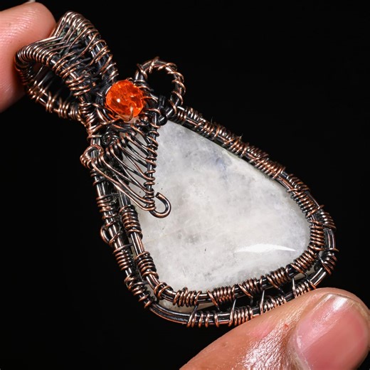Copper Wire Wrapped Moonstone Pendant: Handmade Gemstone Necklace - Etsy