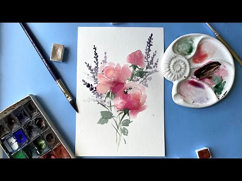 How to Paint Flowers in Watercolor. Easy Drawings. Roses and Lavender / Watercolor Tutorial Flower