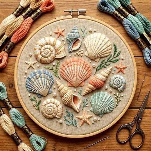 Seashell Hand Embroidery Pattern | Coastal Decor, Summer Crafts (PDF Template) - Etsy
