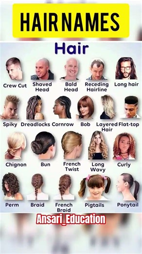 Common Hair Styles Names in English with Pictures 💇‍♂️💇‍♀️ #forhair