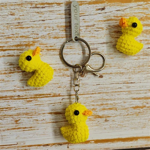 Handmade Crochet Yellow Duck Keychain, Personalized Text Bag Charm, Amigurumi Accessory - Etsy