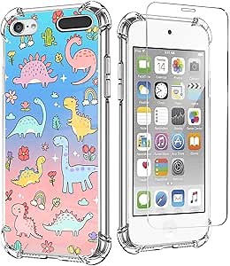 KANGHAR for iPod Touch 7/6/5 Case, Cute Dinosaur Design with Screen Protector Soft TPU Bumper Shockproof Cover for iPod Touch 5th/6th/7th Generation