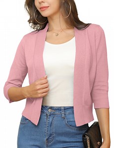 a.Jesdani Womens Cropped Cardigans Sweaters 3/4 Sleeve Open Front Short Shrugs S-XXL