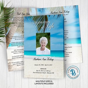 Tropical Beach Funeral Program Template, Obituary/order of Service Template, Printable Memorial Service, Edit in Templett, ZFP 21095 - Etsy