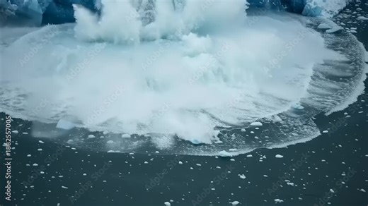 Glacier Calving Iceberg Collapse into Ocean.