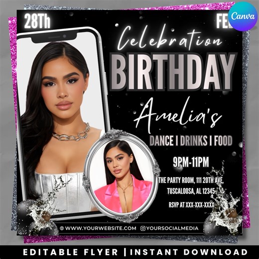 Birthday Invitation Flyer, Celebration Party Invitation Template, Premade Birthday, Birthday Bash Flyer, Digital Download, Canva Editable - Etsy UK
