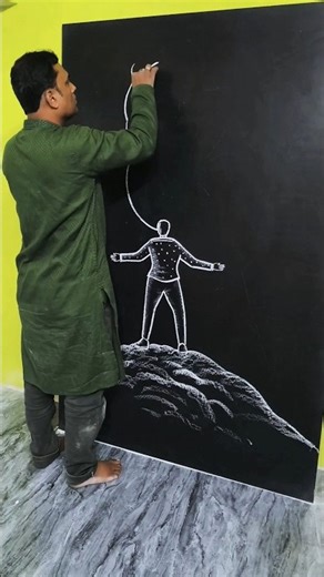 How to Draw Emotional Couple Art 💔 | Blackboard Chalk Drawing #art #drawing #shortvideo #trending