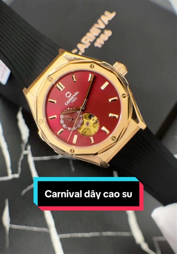 Đồng hồ Canival- mặt đỏ vỏ vàng- dây cao su- size 41mm- lộ cơ thể thao #donghothaihoc #donghocarnival #donghonam #donghodep #donghochinhhang