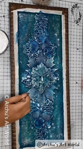 Ocean Inspired Textured Art | Handmade Artwork #shorts #seashellart #archusartworld #diy #shellart