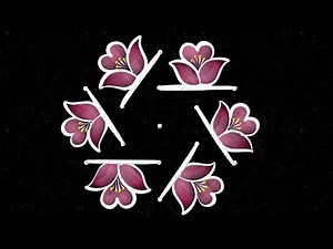 Beautiful rangoli 5 dots 🌺 Daily simple muggulu | 5 to 3 dots flower kolam designs ‪@easydotskolam‬