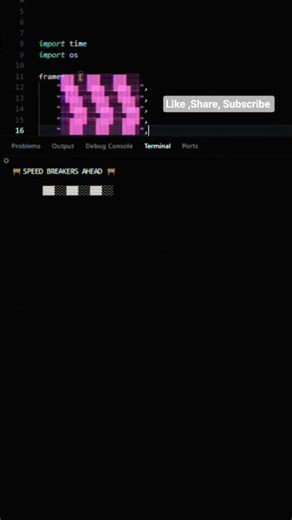 52/100—Python Code (ASCII SPEED BREAKER ANIMATION)#codequest.#coding #python #cursor #ytshorts