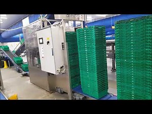 Retail crate destacking onto packing lines with automated accumulation