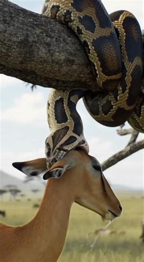 A giant python catches a deer, but a lion attacks and takes it away. #python #lion #deer #Python #A