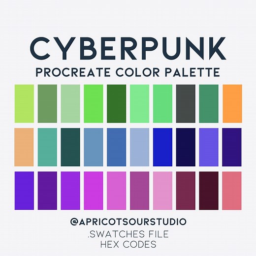 Cyberpunk Procreate Color Palette | Procreate App | Cyber Colors | Color Swatches | iPad Art Illustration | Digital Coloring - Etsy