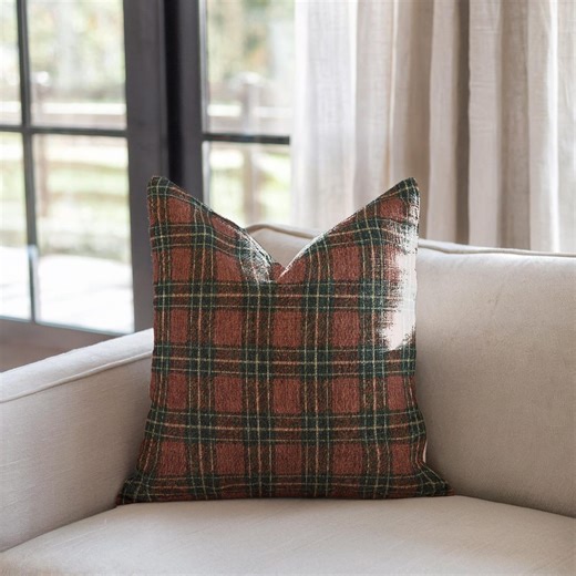 Cozy Red-green Plaid Woven Pillow - Rustic Farmhouse Cushion | Scottish Tartan Accent | Holiday Gift | Cozy Home Decor - Etsy