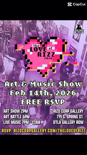 RizoCORP events on Instagram: "**Join Us for “The Love of Rizz” at RizoCORP!** 🌹✨ This Valentine’s Day, celebrate creativity with over 30 local artists and vendors showcasing unique creations. Enjoy three live bands, electrifying DJ sets, and an exciting live art battle—all without the high prices of typical Valentine’s events. FREE with RSVP. 🤘❤️ Whether you’re single or with a partner, Rizo loves you all! **Date:** Saturday February 14 **Time:** 2pm to 11pm **Location:** RizoCORP Gallery Com