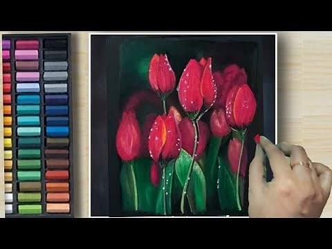 Tips to Draw Realistic 😱 Tulip 🌷 and Leaves (step by step) Tutorial - Soft Pastel Drawing
