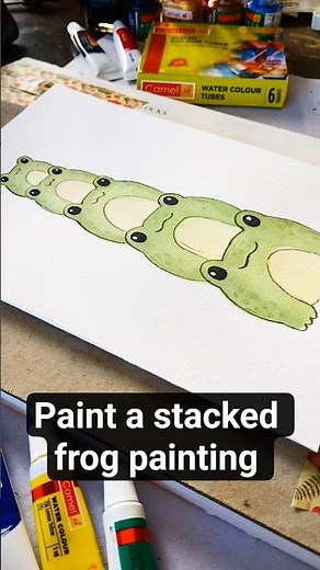 A stacked frog watercolor painting, cute frog painting ideas #ytshorts #artshorts #painting