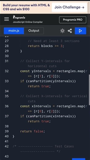 Two Cuts to Split Grid into 3 Sections | Interval Logic | JavaScript LeetCode Solution