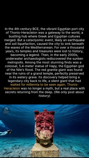 A 5.4-meter statue of an Egyptian god found perfectly preserved in a city lost underwater for millennia. #ancienthistory #archaeology #egypt | Ancient Enigma