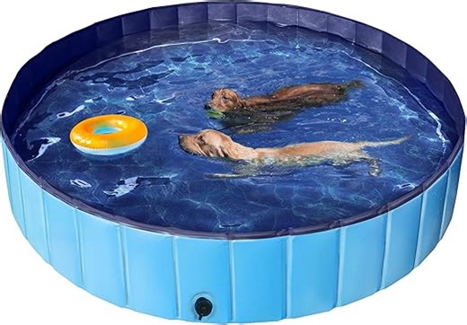 Yaheetech Hundepool faltbar, Planschbecken für Hunde 160 x 30 cm, Anti-Rutsch-Platten, Schnelle Entwässerung, Hundebadewanne mit Badebürste & 4 Flicken, Swimmingpool Verdickt PVC, Blau