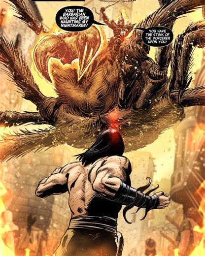 "Conan and Ghost Rider get to the bottom of Nightmare’s machinations and his werewolves’ origins...and Johnny Blaze isn’t the first Ghost Rider that Conan has encountered – he knew one back in Hyboria that rode around on a GIANT SPIDER." - Savage Avengers #22 | Marvel Future Fight