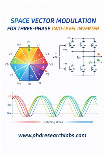 PhD Research Labs on Instagram: "⚡🔺 Space Vector Modulation (SVM) for Three-Phase Two-Level Inverter This project presents the implementation and analysis of Space Vector Modulation (SVM) for a three-phase two-level voltage source inverter (VSI) using MATLAB/Simulink. SVM is an advanced PWM technique that provides better DC bus utilization, reduced harmonic distortion, and improved output voltage quality compared to conventional sinusoidal PWM. The study includes space vector representation, se