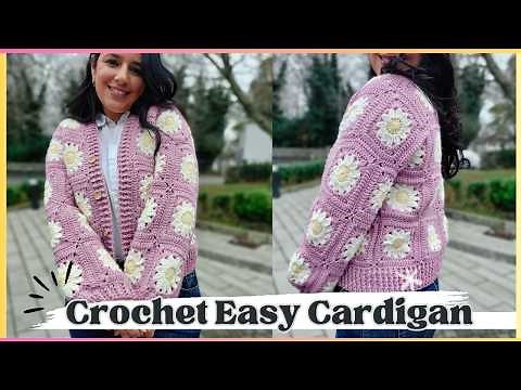 How to Crochet a Granny Square Cardigan, DIY pattern for Beginners.
