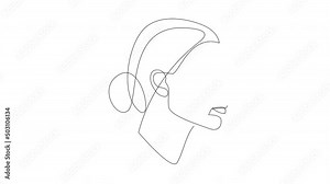 Self drawing animation of single line drawing of female face. Beauty girl or woman portrait. Drawing by hand, black lines on a white background.