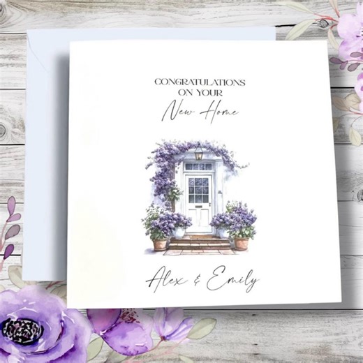 White Personalised New Home Card, , Floral Door Design - Etsy