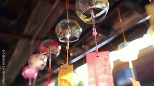 Traditional Japanese summer decoration, Japanese glass wind chimes furin, culture of Japan, meditation background
